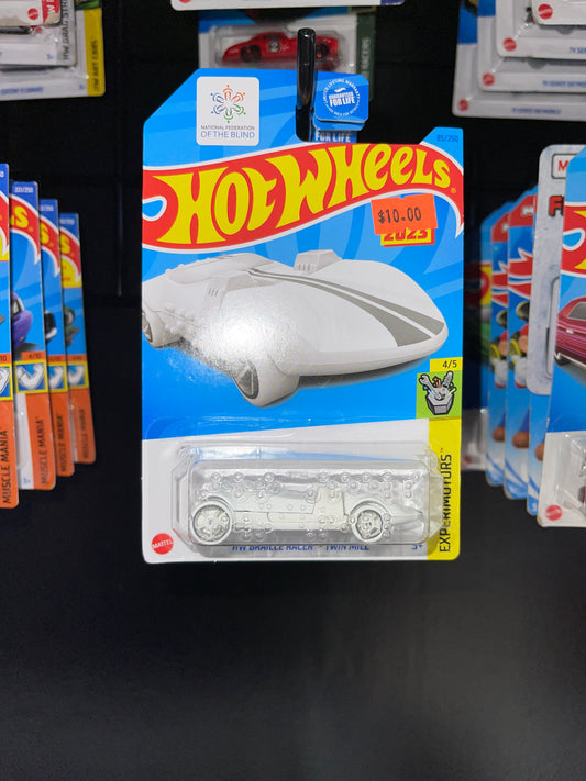 Hot Wheels 2023 White Braille Racer Twin Mill Experimotors Blind Toy Car