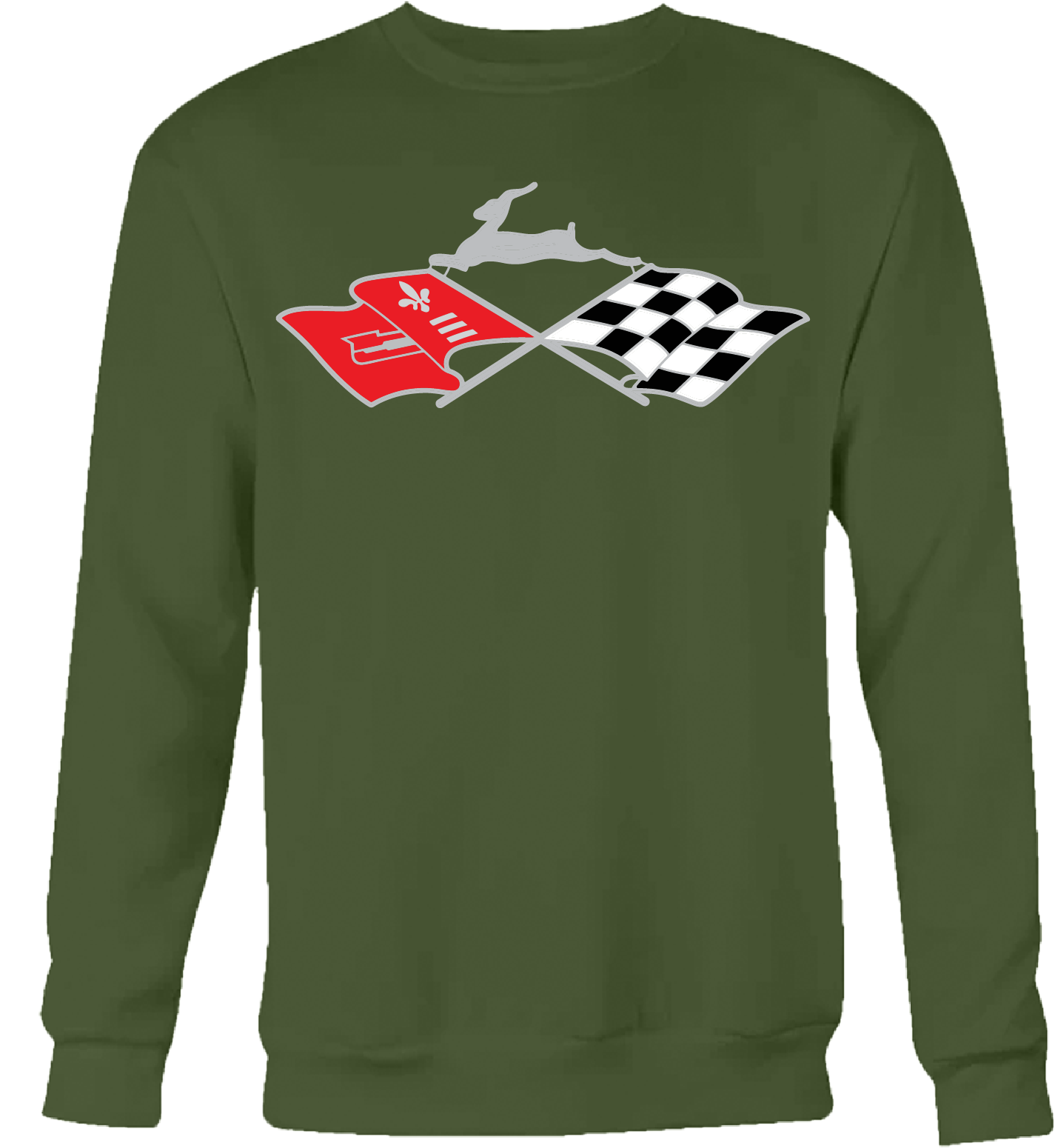 Reflective Cross Flags & Leaping Deer Emblem Crew Neck