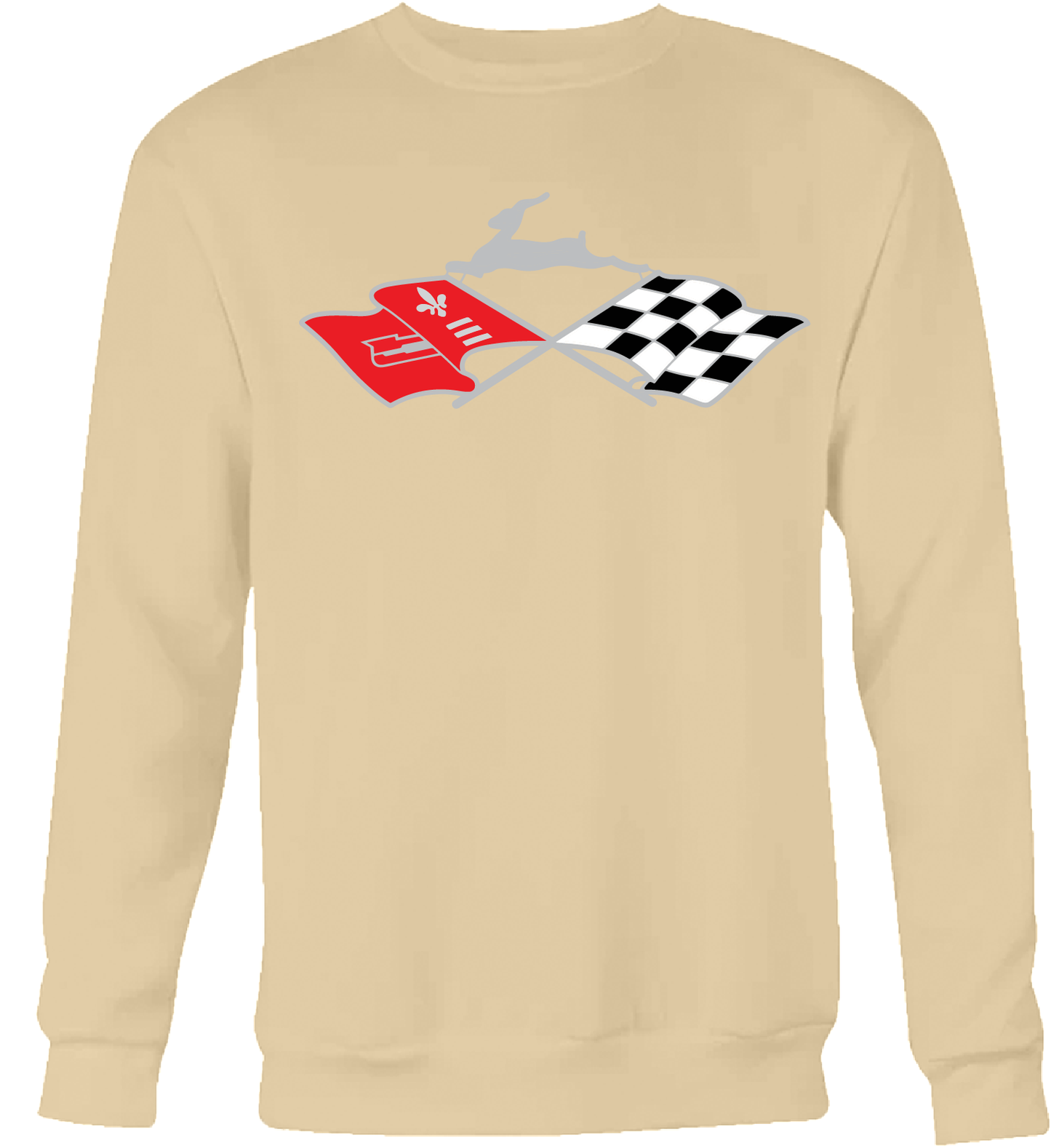 Reflective Cross Flags & Leaping Deer Emblem Crew Neck