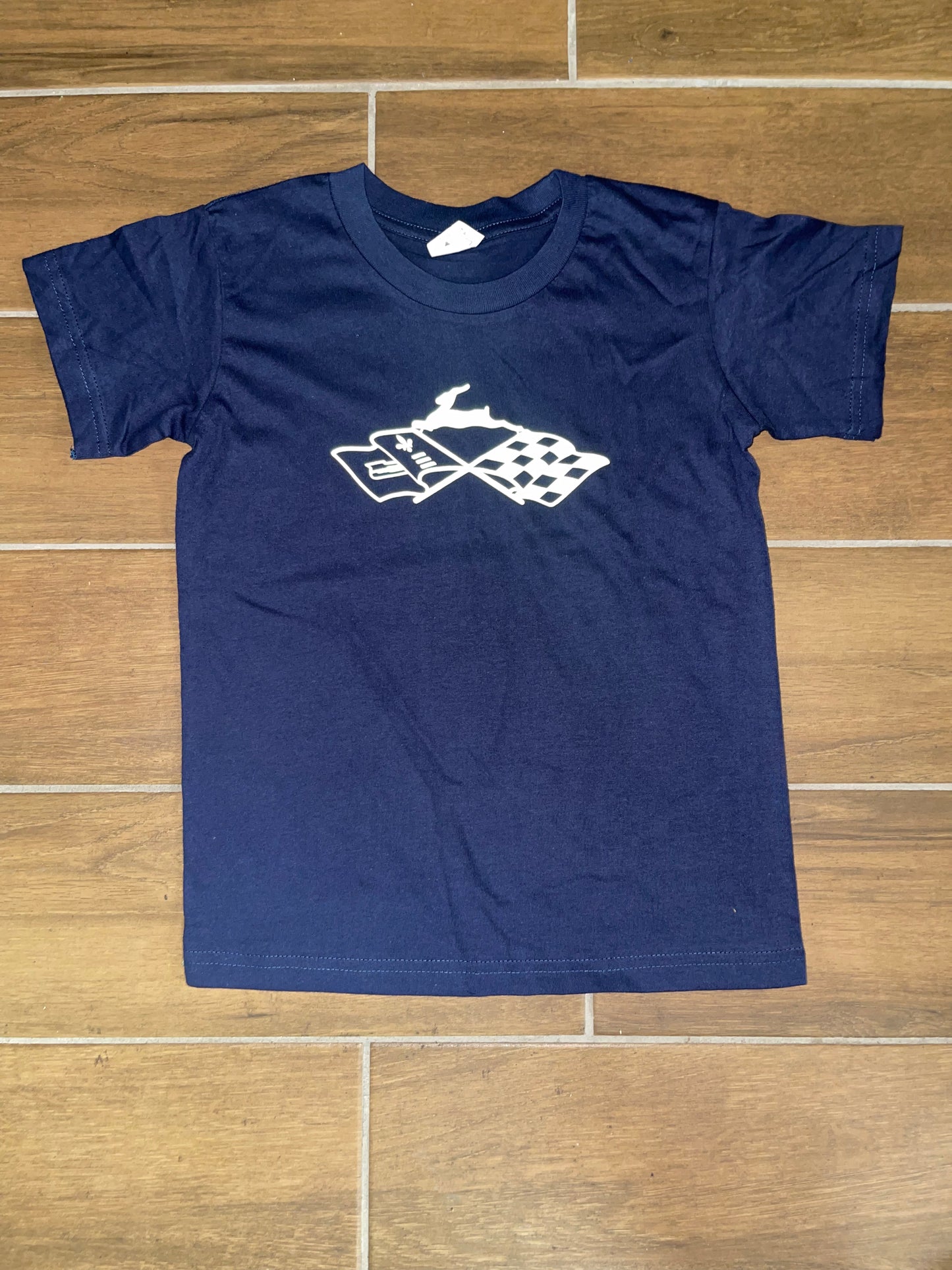 Kids 3m reflective lime green logo navy blue tee