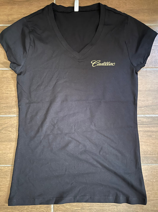 Women’s 3m Reflective gold Cadillac script vneck