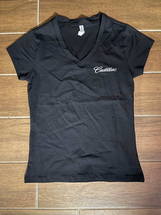 Women’s 3m Reflective Cadillac script logo Vneck