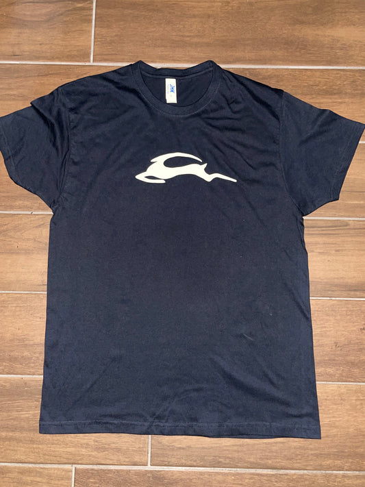 Glow in the dark leaping deer logo tee